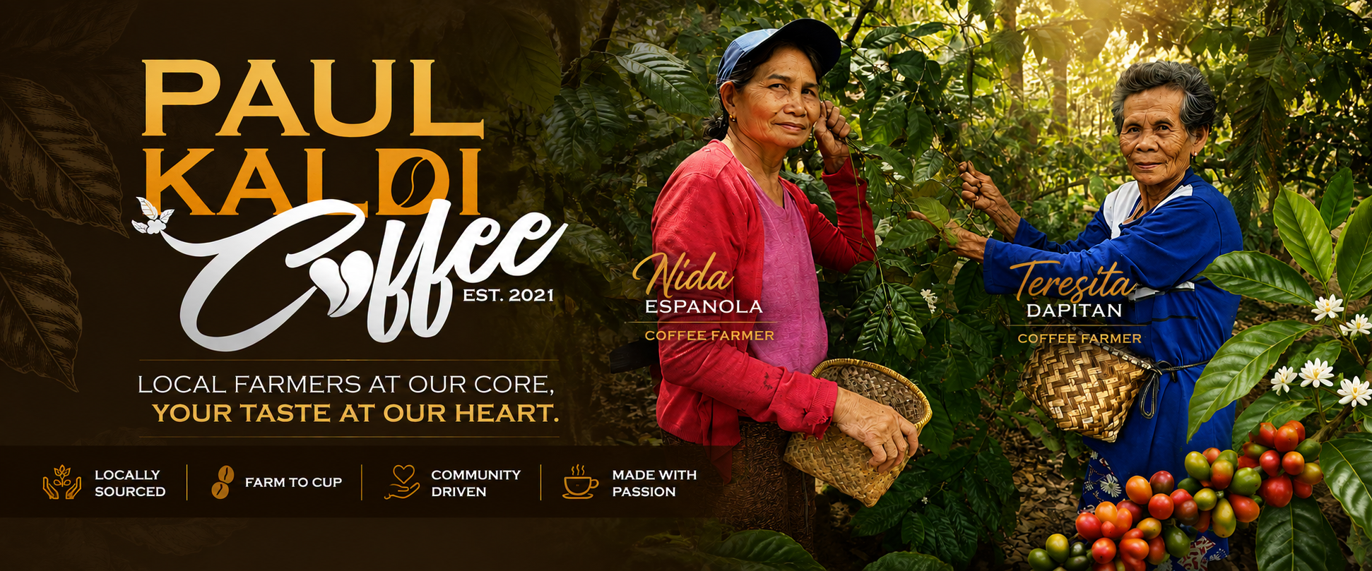Paul Kaldi Coffee with local coffee farmers Nida Española and Teresita Dapitan